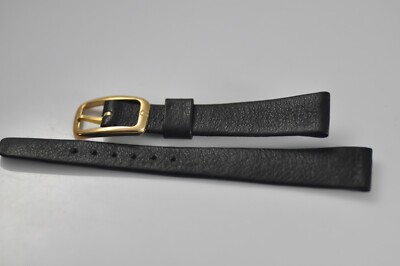 Omega Watch Strap Band Black 14mm with Gold Plated Buckle NOS Mint W26